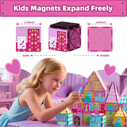 3+, 4-8 3+ GobiDex Princess Magnetic Doll House Building Toys for Girls Pink Magnet Tiles for Kids Ages STEM Sensory