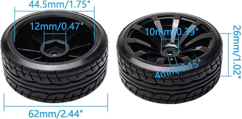 1/10 RC Drift Wheels 12mm Plastic RC Drift Tires & Black 10 Spokes Wheel Rims Pack of 4 by Rowiz