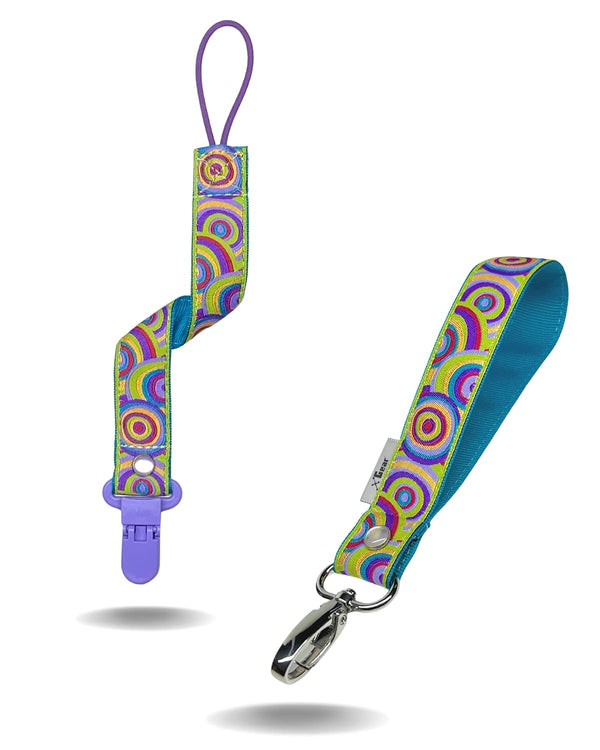 JaxBaby | Vibrant Targets Handmade Pacifier Strap with Clip | Woven Jacquard