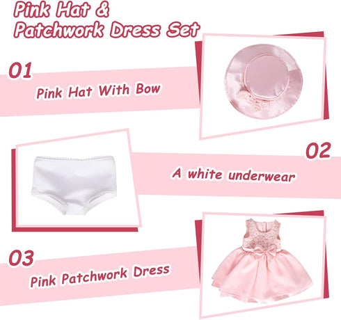 Doll Clothes and Accessories 3 Pc. Set includes Pink Skirt, Hat, White Underwear, Fashionable Dress Set for Baby Dolls
