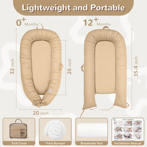 EAQ Portable Infant Lounger Nest for Newborns - Breathable & Soft Baby Cover