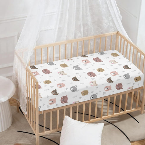 Winpema 28"x52" Cartoon Bears Print Fitted Crib Sheet Bears Baby Crib Sheet Fit Standard Crib and Toddler Mattress,Crib