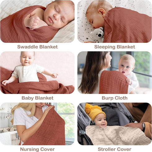 100% 47 47 Inch Cozy Organic Cotton Muslin Baby Blanket - x Breathable Swaddle Blankets, Hypoallergenic Double-Layer