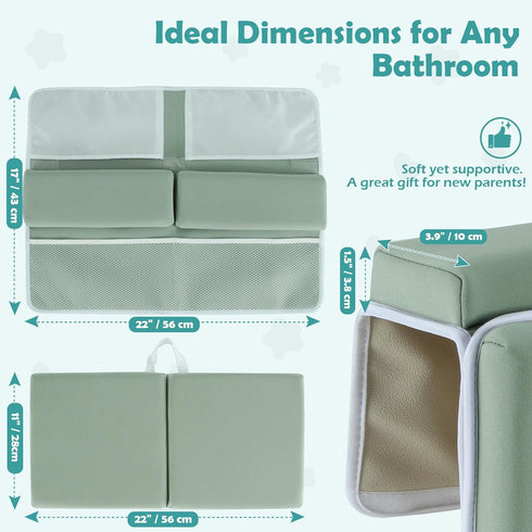 Elbow Set, 1.5 Inch Baby Bath Kneeler and Rest Pad Thick Memory Foam Soft Bath Kneeler with Bath Toys Organizer