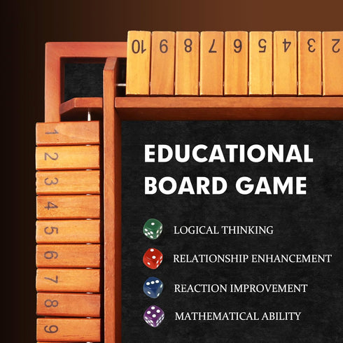 1-4 12 TooyBing Upgraded Players Shut The Box Dice Game, Wooden Board Table Family Game for Kids and Adults with Dice