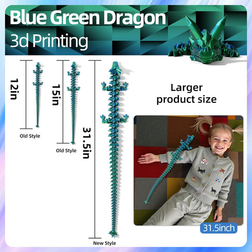 TXB3DOK 31.5 3D 3D 3D Large Printed Dragon Bigger Fidget Animals Toys, Giant Flexible Articulated Fidget Toy, Huge