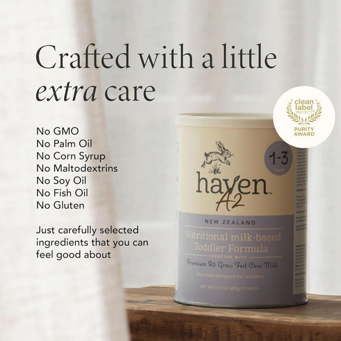 A2 3 14.1 Oz Haven Cow Toddler Formula, Grass Fed Cow Milk Powder for Toddlers With Protein, Probiotics, Prebiotics