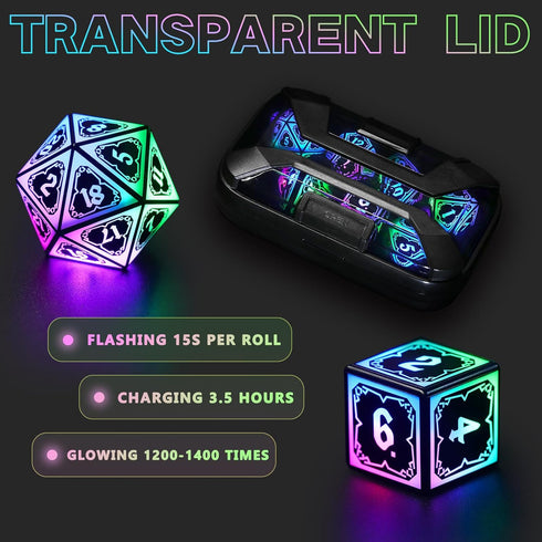 Set 4 1 FONVGOGO Light Up Dice D and D for Dungeons and Dragons in Color, Cool LED DND Dice with Charging Box
