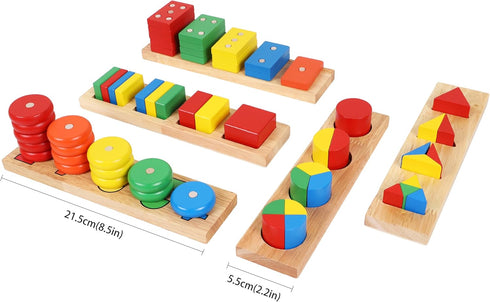 8 1 Set 3 4 5 6 TOWO Wooden Geometric Shapes Stacking Rings and Fractions Boards in Puzzles- Shape Sorter Sorting Toy