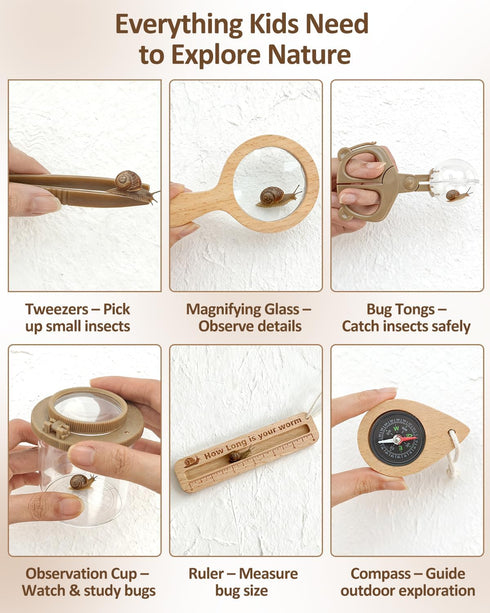 Set 312, Wooden Bug Catcher Kit for Kids, Outdoor Explorer Nature Discovery with Butterfly Net, Bug Habitat