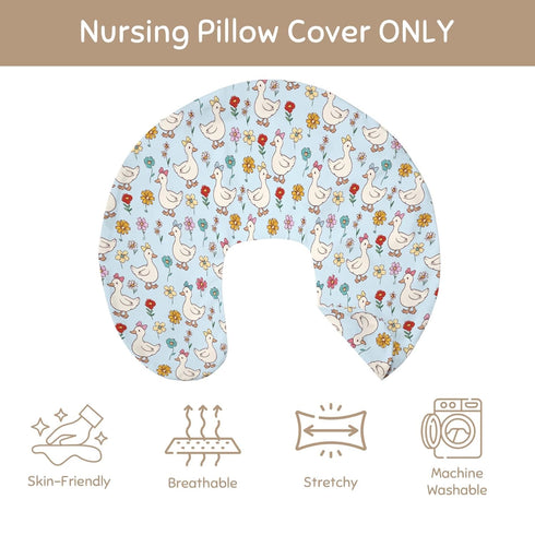 Selgkds Cute Geese Boho Flowers Nursing Pillow Covers Blue Spring Ducks Floral Soft Stretchy Nursery Pillowcase