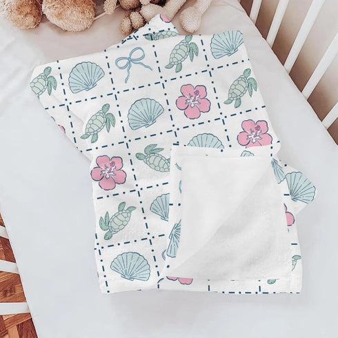 Selgkds Summer 60x80inch Boho Sea Turtles Seashells Bows Baby Blankets for Girl Boy Infant Newborn Toddler Nursery Crib
