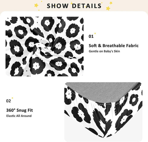 CZXW 52" 28" Black White Leopard Crib Sheets Fitted x Natural Cotton Soft & Breathable for Baby Crib Mattress