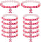 Karenhi 12 Pcs Breast Cancer Awareness Beaded Bracelets, Pink Ribbon Natural Stone Inspirational Gifts for Women