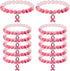 Karenhi 12 Pcs Breast Cancer Awareness Beaded Bracelets, Pink Ribbon Natural Stone Inspirational Gifts for Women
