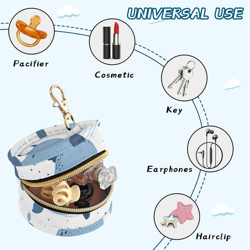 YETTASBIN Whale Portable Pacifier Holder Case with Metal Hook Buckle & Zipper for Diaper Bag and Stroller, Versatile