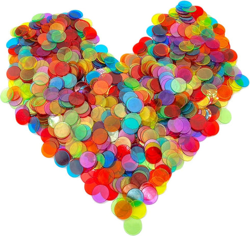 1000 Pieces Bingo Counting Chips, 3/4 inch Transparent 6 Color Set with Bag for Game Night & Educational Activities