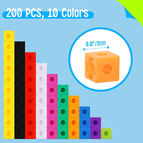 SpriteGru 200PCS Math Linking Cubes, Math Cubes Manipulative Connecting and Counting Snap Blocks for Preschool