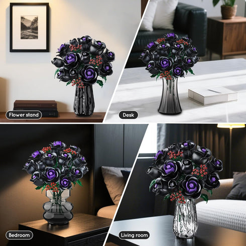 Set 15 330PCS HOGOKIDS Flowers Bouquet Building - Black Roses Botanical Collection Building Blocks Artificial Flower