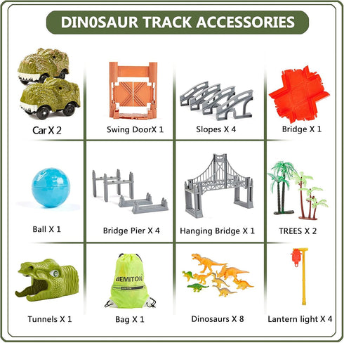 BEMITON Dinosaur Toys Race Car Track - Create a Dinosaur World Road Race Set for Kids Ages 3-7, Christmas Gifts