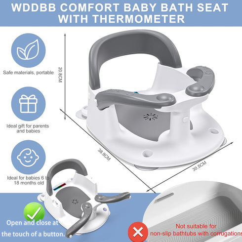 6 360 4 Baby Bath seat for Babies Months & up, Stable Toddler Bath Chair with one-Touch Button, Back Hollow Design