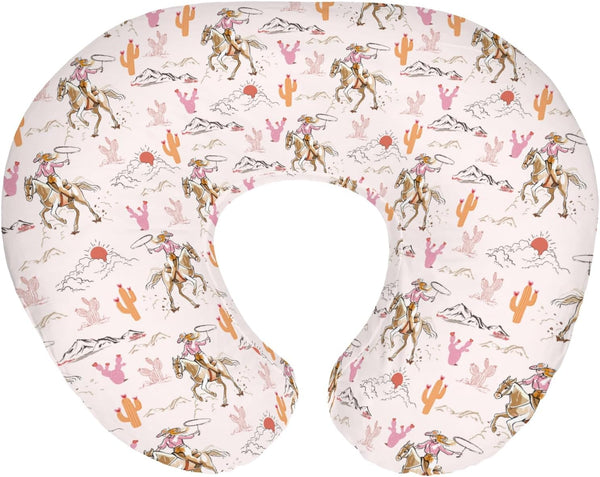 Cute Pink Cowgirl Nursing Pillow Covers for Girl Western Cowgirls Horse Cactus