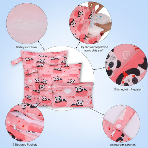 3pcs 2 Cloth Diaper Wet Dry Bags Waterproof Reusable Wet Bag with Zipper Pockets & Handle Washable Laundry Bags