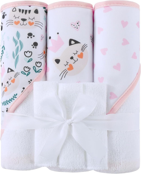 Viviland 6 Pcs Hooded Baby Towels and Washcloths Set, Super Gentle Bath