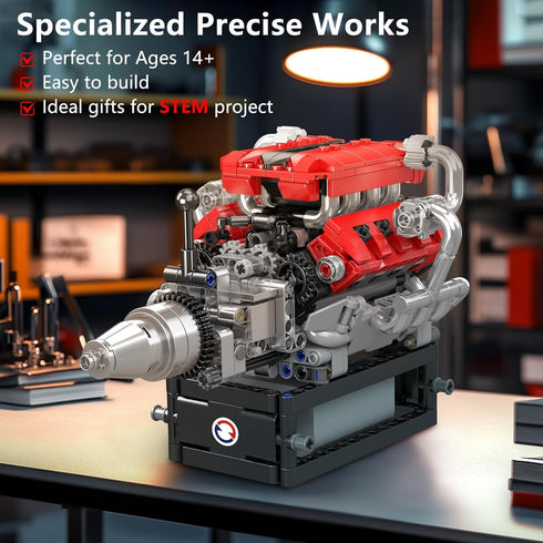 10204 V8 Sets, V8 8-Cylinder Adults/14+(750+PCS) Mould King Engine Building Blocks Engine Model kit That Run, Build