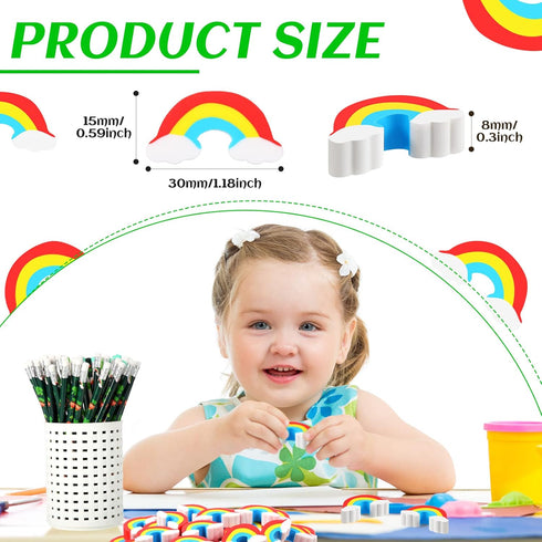 60 Pieces Rainbow Erasers, Cute Classroom Erasers for Kids, St. Patrick's Day Erasers for Office School