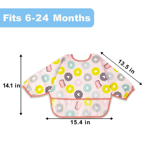 Long Sleeve Bibs for Babies 6-24 Months, Waterproof Smock Bibs with Sleeves, 3 Pack Toddler Mess Free Bib