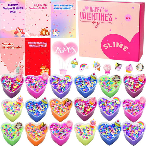 UMEELR Valentines Day Clay Kit with Cards, 28 Pack Valentine Butter Slime, DIY