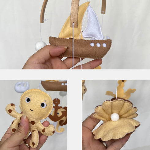Set, Baby Mobile, Ocean Montessori Hanging Handmade Felt Under-The-Sea Nursery Decor