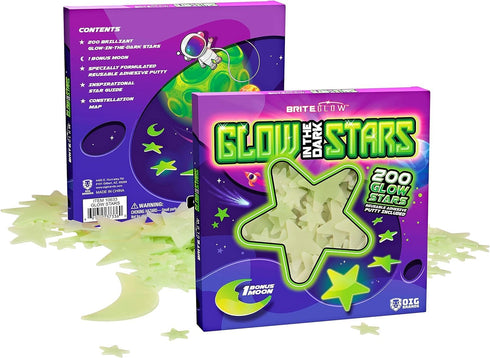 200 3D Pcs Glow in the Dark Stars with Moon - Luminous Wall Stickers Night Light for Boys & Girls Room Decor - Bedroom
