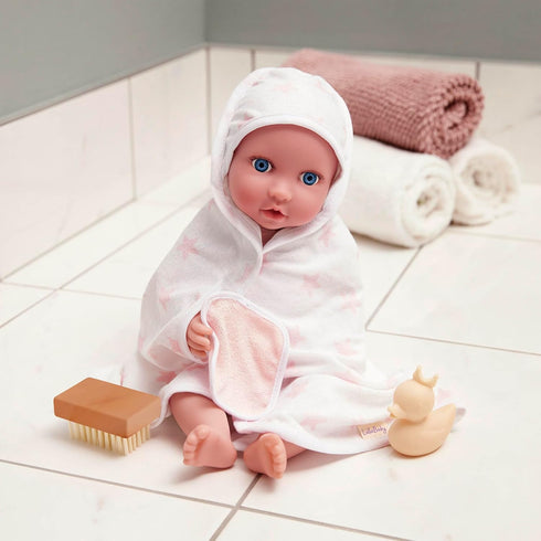 14-Inch 2+ LullaBaby Hooded Bath Towel in Pink Star Pattern Bath Toys & Pink Ducky Baby Doll Accessories Pretend Play