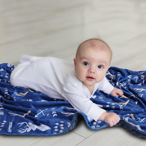 GFU Baby Blanket for Boys and Girls, Soft Minky Infant Receiving Blanket with Dotted Backing Double Layer, Newborn Toddler Bed Blanket with Antler Arrow Printed, Navy Blue, 30 x 40 Inch by GFU