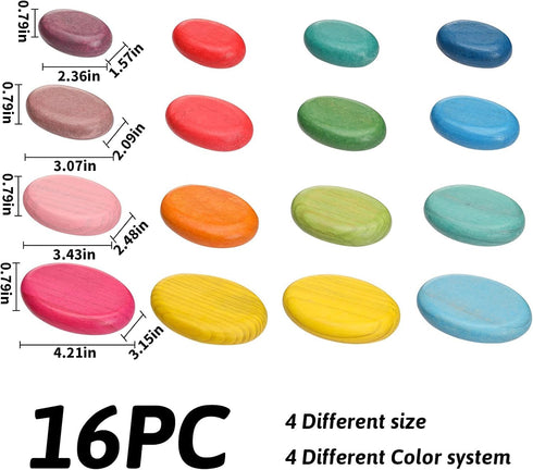 OESSUF 16PCs Stacking Rocks Wooden Blocks, Balancing Stacking Stones for Toddler Rainbow Pebbles Sorting Toys