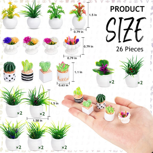 26Pcs Miniature Potted Plants, Mini Artificial Plants, 1:12 Scale Dollhouse Accessories for Decoration