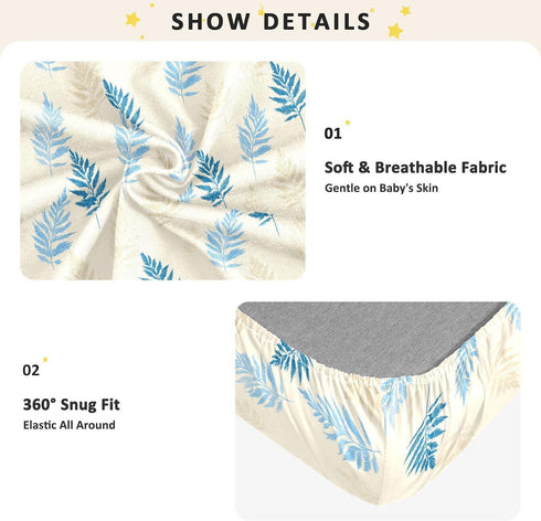 decor gift 1 Pack Fern Baby Blue Baby Crib Sheets Cotton Playard Sheet Soft Crib Mattress Sheet for Nursery Decor para