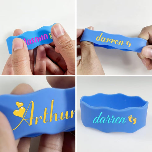 Personalized Baby Bottle Labels,Customizable Silicone Water Bottle Name Bands for Nursery,Reusable Customized Baby's