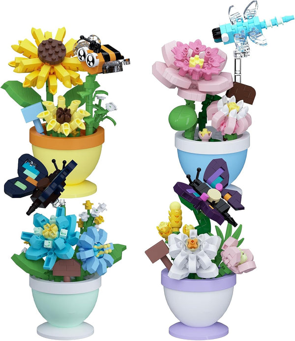 Sacblirr Set of 4 Mini Flower Bonsai with Cute Insects - DIY Potted