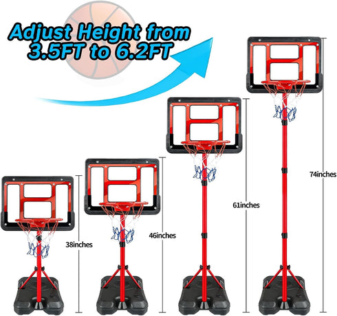 Boys Toy Gifts for 3-8 Years Old, Adjustable Height Kids Basketball Hoop 3.5FT-6.2FT, Indoor Outdoor Game Gifts