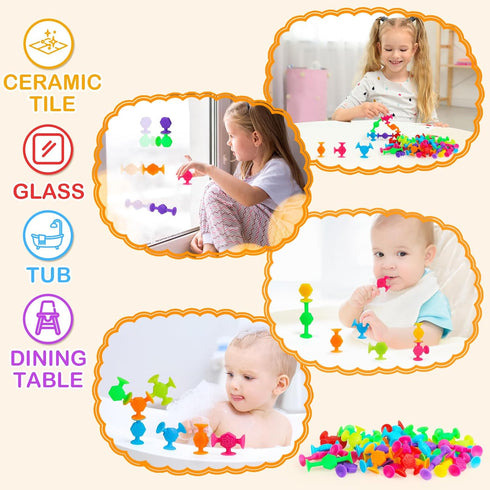 100PCS Set, Randomly Suction Cup Toy Multiple Styles Sent, Surprise Matching, Rich Styles, Bright Colors, Bath Toys