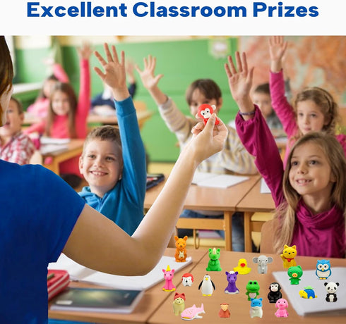 35 Pcs Animal Pencil Erasers for Kids, Classroom Prizes, and Party Favors