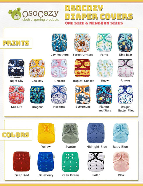 OsoCozy Gussets 8-35 One Size Reusable Cloth Diaper Covers - Adjustable Snap Fit & Double Leg for Baby Boys & Girls