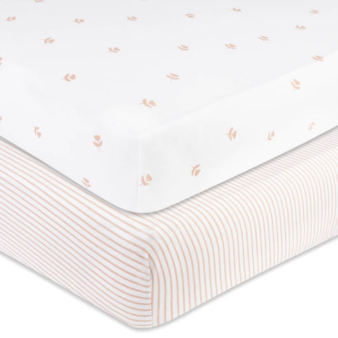 Set Changing Pad Cover and Crib Sheet Bundle (Pink Tulip Collection)
