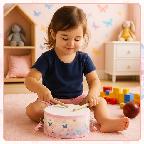 1 Set, 8 Inch 2 Boao PC Kids Drum Toddler Drum Wooden Toy with Adjustable Strap and Drumsticks, Educational Sensory