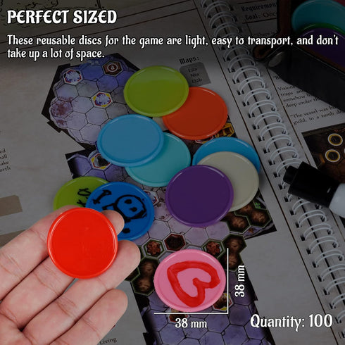 DND Wet & Dry Erase Tokens - Set of 100 Colorful Blank Counters for Tabletop RPGs