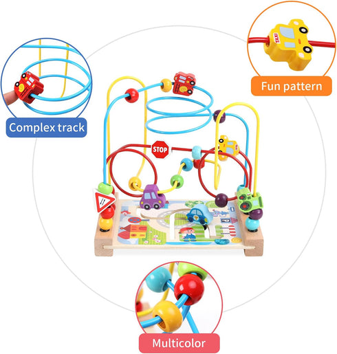 Wooden Bead Maze Toys for Toddlers, Colorful Roller Coaster Educational Toys, Birthday Gifts for Kids Boys Girls