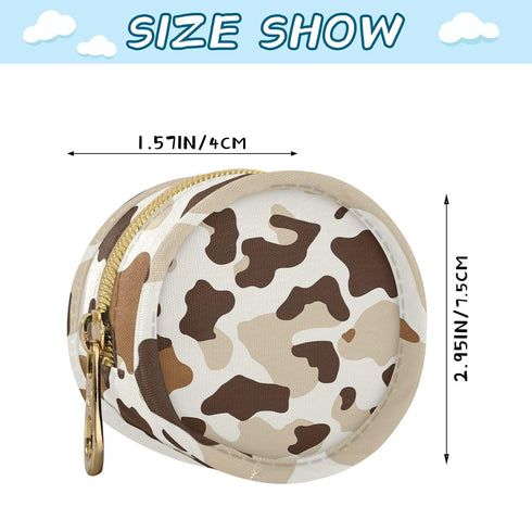 YETTASBIN Beige Brown Cow Print Portable Pacifier Holder Case with Metal Hook Buckle & Zipper for Diaper Bag